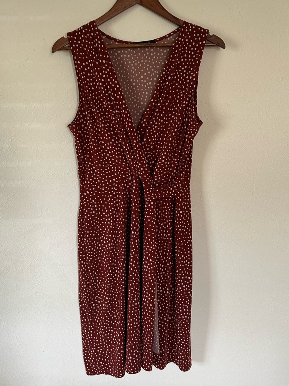 Sleeveless Terracotta Polka Dot Wrap Dress
